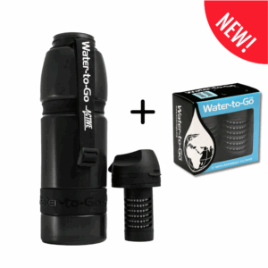 Bundle: Neue Active 100 - Trinkflasche 1.0 Liter mit integriertem Filter in Jet-black + Doppelpack Filter