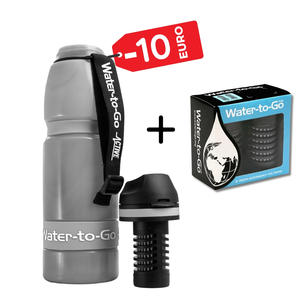 Bundle: Neue Active 100 - Trinkflasche 1.0 Liter mit integriertem Filter in Cloud-silver + Doppelpack Filter